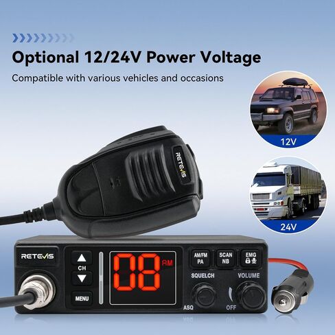 Retevis MB3A 40-Channel AM/FM CB Radio Kit - Long Range Trucker Radio with Antenna, 12V/24V Cigarette Lighter, Noise Limiter, PA, Emergency Channels 9/19, Cooling System in Saudi Arabia