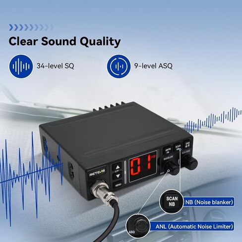 Retevis MB3A 40-Channel AM/FM CB Radio Kit - Long Range Trucker Radio with Antenna, 12V/24V Cigarette Lighter, Noise Limiter, PA, Emergency Channels 9/19, Cooling System in Saudi Arabia