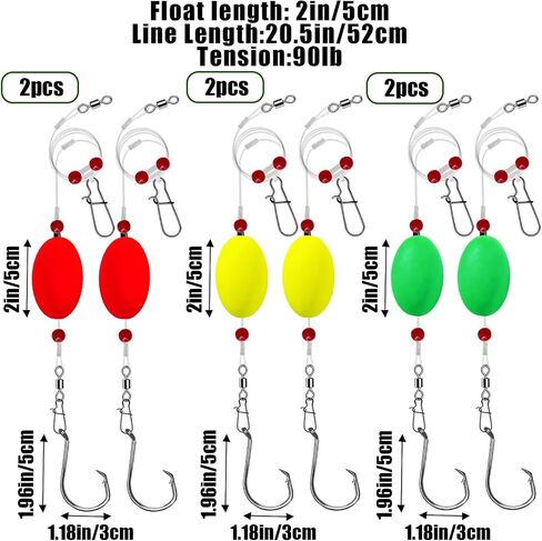 6 Pack Pompano Rigs for Surf Fishing, Fish Finder Rig with Float 20.5" Fishing Rigs Saltwater 90LB Surf Tackle for Flounder Perch Catfish Shark Bluefish Stripers 5/0 in Saudi Arabia
