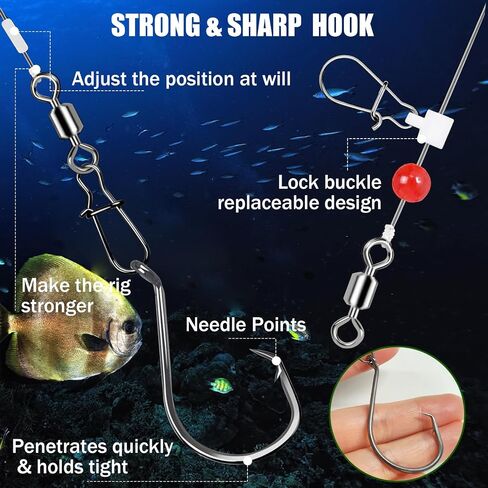 6 Pack Pompano Rigs for Surf Fishing, Fish Finder Rig with Float 20.5" Fishing Rigs Saltwater 90LB Surf Tackle for Flounder Perch Catfish Shark Bluefish Stripers 5/0 in Saudi Arabia