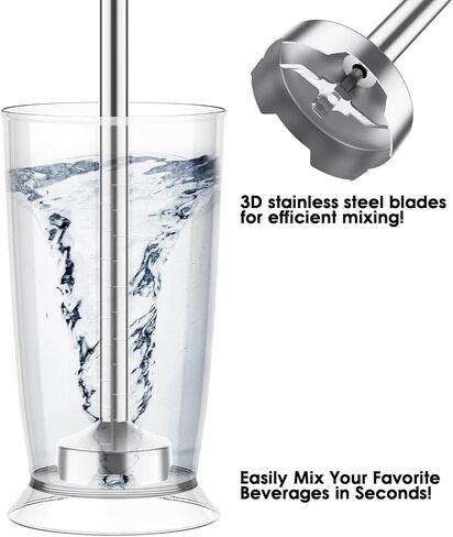 غمر الخلاط باليد ، 800 واط خلاط كهربائي قوي مع شفرات سبيكة التيتانيوم ، 12 سرعات وتوربو ، خلاط يدوي كهربائي للعصائر ، الحساء ، طعام الأطفال والهالي in Kuwait