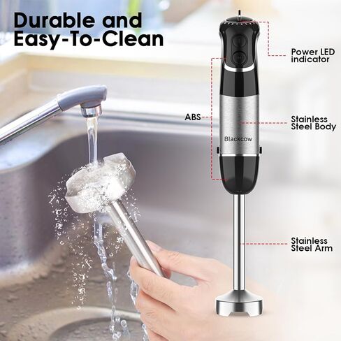 غمر الخلاط باليد ، 800 واط خلاط كهربائي قوي مع شفرات سبيكة التيتانيوم ، 12 سرعات وتوربو ، خلاط يدوي كهربائي للعصائر ، الحساء ، طعام الأطفال والهالي in Kuwait