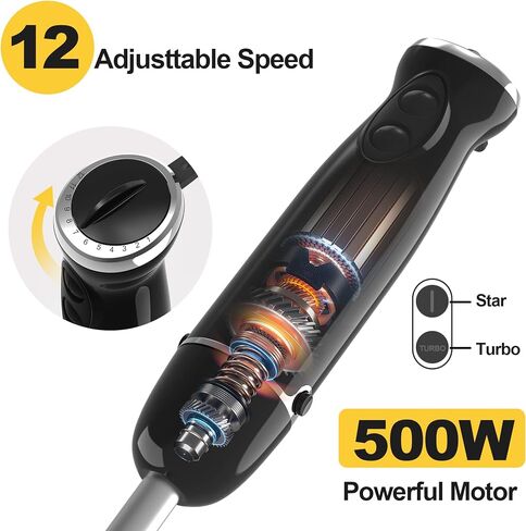 Immersion Blender Handheld, 800W Powerful Electric Hand Blender with Titanium Alloy Blades, 12 Speeds & Turbo, Electric Hand Mixer for Smoothies, Soups, Baby Food and Purees in Saudi Arabia