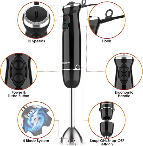 Immersion Blender Handheld, 800W Powerful Electric Hand Blender with Titanium Alloy Blades, 12 Speeds & Turbo, Electric Hand Mixer for Smoothies, Soups, Baby Food and Purees in Saudi Arabia
