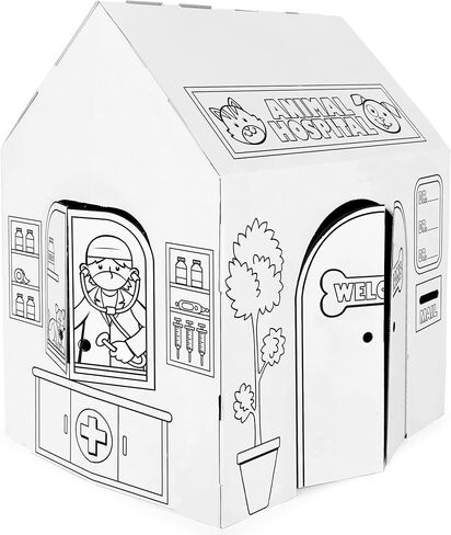 Easy Playhouse Police and Fire Station - Kids Art & Craft for Indoor & Outdoor Fun – Decorate & Personalize The Cardboard Fort, 32" X 26. 5" X 40. 5" - Made in USA, Age 3+ [Amazon Exclusive], white in Kuwait