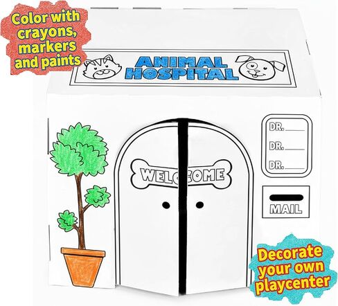 Easy Playhouse Police and Fire Station - Kids Art & Craft for Indoor & Outdoor Fun – Decorate & Personalize The Cardboard Fort, 32" X 26. 5" X 40. 5" - Made in USA, Age 3+ [Amazon Exclusive], white in Kuwait