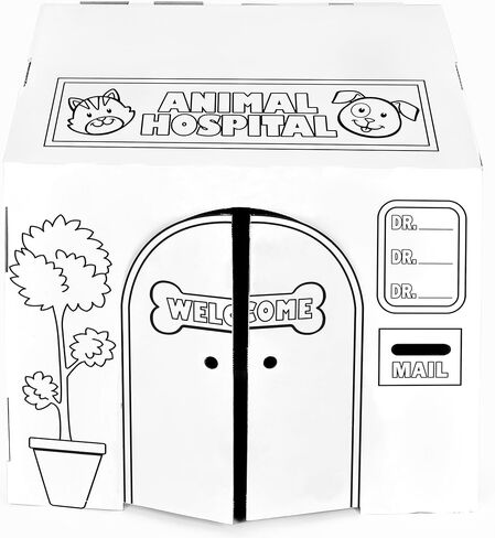 Easy Playhouse Police and Fire Station - Kids Art & Craft for Indoor & Outdoor Fun – Decorate & Personalize The Cardboard Fort, 32" X 26. 5" X 40. 5" - Made in USA, Age 3+ [Amazon Exclusive], white in Kuwait