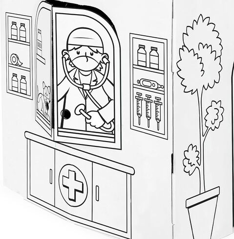 Easy Playhouse Police and Fire Station - Kids Art & Craft for Indoor & Outdoor Fun – Decorate & Personalize The Cardboard Fort, 32" X 26. 5" X 40. 5" - Made in USA, Age 3+ [Amazon Exclusive], white in Kuwait