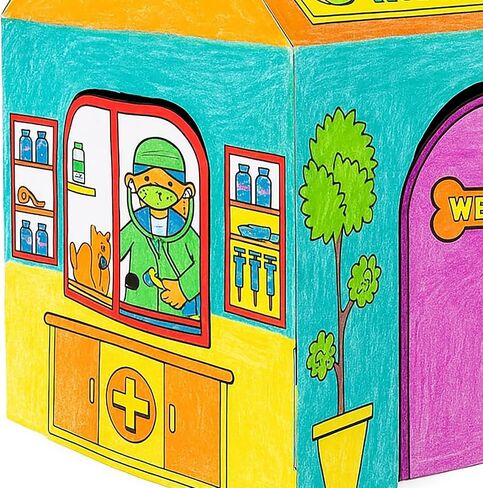 Easy Playhouse Police and Fire Station - Kids Art & Craft for Indoor & Outdoor Fun – Decorate & Personalize The Cardboard Fort, 32" X 26. 5" X 40. 5" - Made in USA, Age 3+ [Amazon Exclusive], white in Kuwait