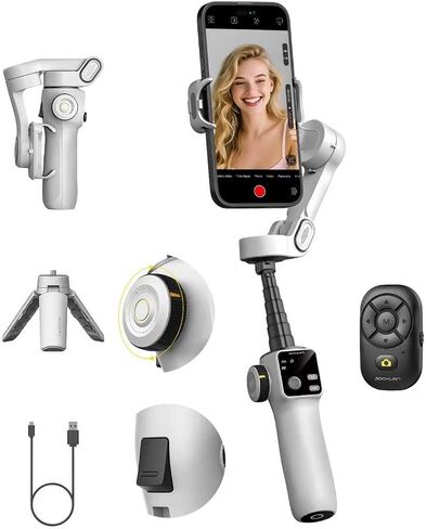 AOCHUAN Gimbal Stabilizer for iPhone w/Bluetooth Remote, 3-axis Phone Stabilizer w/7.8" Extension Rod, AI Face Tracking Smartphone Gimbal, Gesture Control for Video Shooting - Smart V8 Kit Black in Saudi Arabia