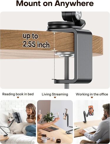 OMOTON TAPITALET RAPITALET FOR FOR IPAD ، حامل هاتف ألومنيوم سبيكة للسرير مع مقاطعتين ، وقفا الهاتف العلوي للمكتب مع قاعدة الدوران 360 درجة من أجل iPad Pro/Mini و Kindle و Home 4-13 " in Saudi Arabia