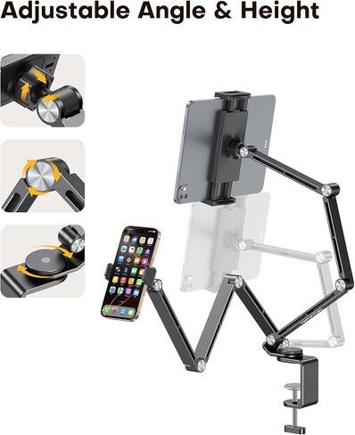 OMOTON TAPITALET RAPITALET FOR FOR IPAD ، حامل هاتف ألومنيوم سبيكة للسرير مع مقاطعتين ، وقفا الهاتف العلوي للمكتب مع قاعدة الدوران 360 درجة من أجل iPad Pro/Mini و Kindle و Home 4-13 " in Saudi Arabia