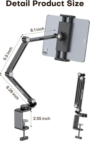 OMOTON TAPITALET RAPITALET FOR FOR IPAD ، حامل هاتف ألومنيوم سبيكة للسرير مع مقاطعتين ، وقفا الهاتف العلوي للمكتب مع قاعدة الدوران 360 درجة من أجل iPad Pro/Mini و Kindle و Home 4-13 " in Saudi Arabia