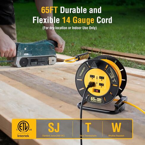 Suraielec 50 ft بكرة سلك التمديد القابلة للسحب ، 12AWG سلك الطاقة الثقيلة مع الترجيع ، 4 منافذ أسس ، منافذ USB-A & USB-C ، قاطع الدائرة 15A ، ETL مدرجة في المرآب ، ورشة عمل ، وظائف العمل in Saudi Arabia