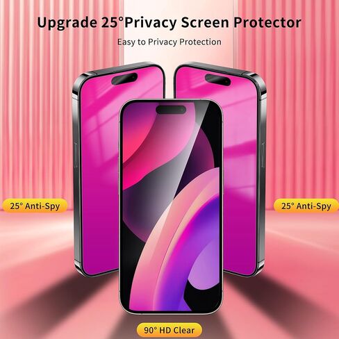 Heromiracle Compatible with iPhone 15 Pro Max Privacy Screen Protector 2 Pack Gradient Colorful anti Blue light eye protection Tempered Glass with Installation Alignment Frame (Pink 6.7 inch) in Saudi Arabia