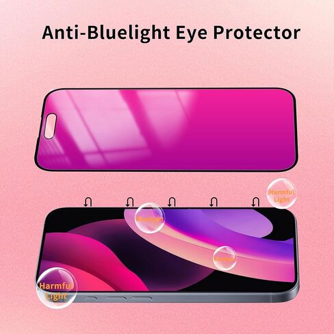 Heromiracle Compatible with iPhone 15 Pro Max Privacy Screen Protector 2 Pack Gradient Colorful anti Blue light eye protection Tempered Glass with Installation Alignment Frame (Pink 6.7 inch) in Saudi Arabia