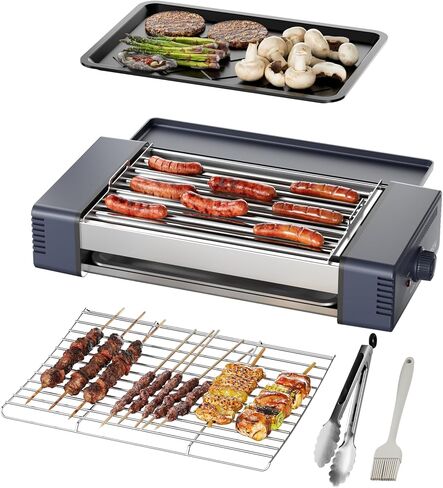 HBN 3-in-1 Hot Dog Roller Grill Machine with Nonstick Plate & Grill Rack, 800W Compact Indoor Electric Sausage Griller for Kitchen, Home, Small Space Use (Beige) in Saudi Arabia