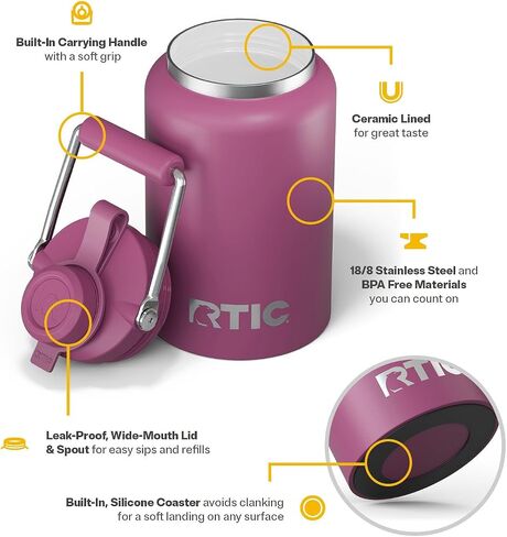 RCIT Half Gallon Outback Jug ، الفولاذ المقاوم للصدأ ، زجاجة ماء معزول مع غطاء ومقبض ، عزل فراغ خالي in Saudi Arabia