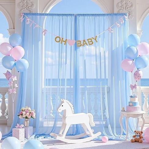 White Tulle Backdrop Curtain for Parties Wedding 10ft x 8ft Sheer Backdrop Curtains for Bridal Shower Birthday Party Baby Shower Ceiling Drapes Christmas Photo Decorations 2 Panels 5ft x 8ft in Kuwait