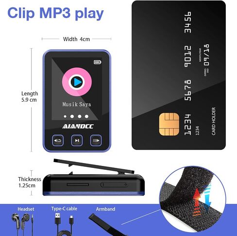 Mp3 Player with Bluetooth, HiFi Music Player with Sports Clip, 32GB mp3 Player for Kids Adults, Earphones Included, TF Card can be Inserted in Saudi Arabia