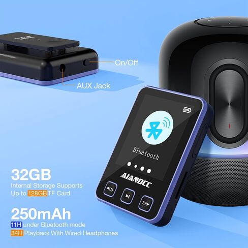 Mp3 Player with Bluetooth, HiFi Music Player with Sports Clip, 32GB mp3 Player for Kids Adults, Earphones Included, TF Card can be Inserted in Saudi Arabia
