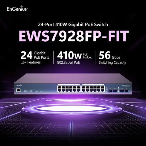 EnGenius Fit L2 Plus Managed 24-Port Gigabit PoE+ Switch | 802.3at/af PoE+ Ready | 410W Budget | 4 SFP Uplink Ports | 56 Gbps Switching Capacity | [EWS7928FP-FIT] in Kuwait