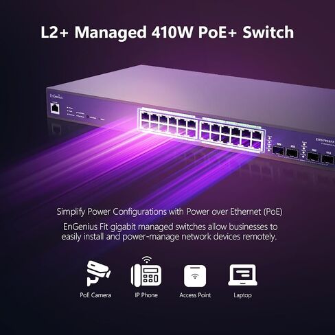 EnGenius Fit L2 Plus Managed 24-Port Gigabit PoE+ Switch | 802.3at/af PoE+ Ready | 410W Budget | 4 SFP Uplink Ports | 56 Gbps Switching Capacity | [EWS7928FP-FIT] in Kuwait