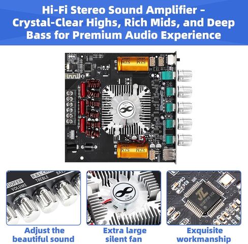 ZK-1002T Bluetooth 5.0 Stereo Amplifier Board, 200W HiFi 2.0 Channel Mini Audio Amp Module with Treble & Bass Control, AUX Input, DC 12V-24V for DIY Speakers,Car or Home Audio in Saudi Arabia