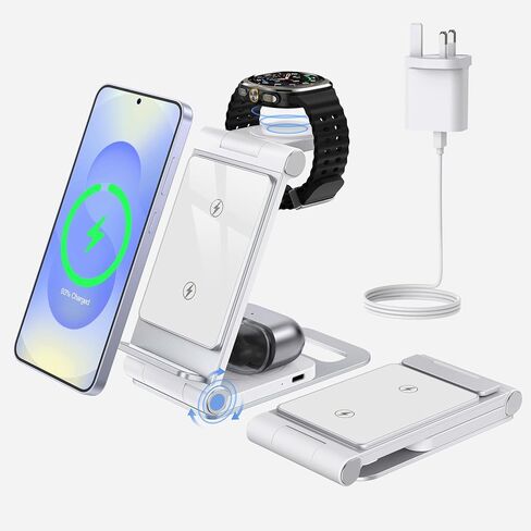 Wireless Charger for Samsung 3 In 1 Wireless Charging Station Foldable Wireless Charger Stand for Samsung S25 Ultra S24 S23 S22 Z Flip Z Fold 6 5 for Galaxy Watch 7/6/5/4 for Galaxy Buds Elegant Black in Saudi Arabia