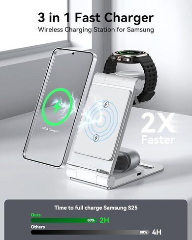 Wireless Charger for Samsung 3 In 1 Wireless Charging Station Foldable Wireless Charger Stand for Samsung S25 Ultra S24 S23 S22 Z Flip Z Fold 6 5 for Galaxy Watch 7/6/5/4 for Galaxy Buds Elegant Black in Saudi Arabia