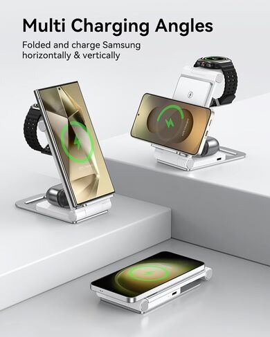 Wireless Charger for Samsung 3 In 1 Wireless Charging Station Foldable Wireless Charger Stand for Samsung S25 Ultra S24 S23 S22 Z Flip Z Fold 6 5 for Galaxy Watch 7/6/5/4 for Galaxy Buds Elegant Black in Saudi Arabia