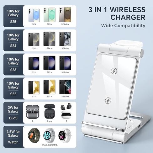 Wireless Charger for Samsung 3 In 1 Wireless Charging Station Foldable Wireless Charger Stand for Samsung S25 Ultra S24 S23 S22 Z Flip Z Fold 6 5 for Galaxy Watch 7/6/5/4 for Galaxy Buds Elegant Black in Saudi Arabia