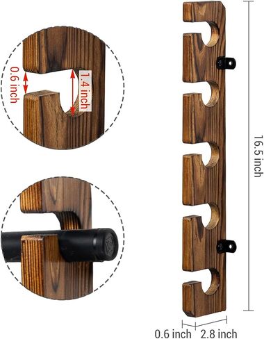 MyGift Wall Mounted Fishing Rod Rack, Torched Wood Vertical Fishing Pole Holder Adjustable Storage Rack Holds 6 Rods in Saudi Arabia