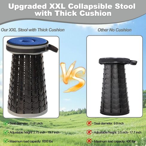 ALEVMOOM 2026 Upgraded 18.1" Collapsible Stool with Cushion & Carry Bag, 600lbs Max Weight Portable Telescoping Stool, More Sturdy Lightweight Retractable Seat Folding Chair for Camping & Outdoors in Kuwait