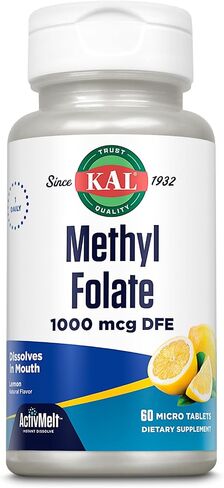 KAL Methyl Folate 1000 mcg, 5-MTHF Active Form, Folic Acid Supplement, Heart Health, Prenatal, Mood and Brain Support, Vegetarian, Natural Lemon ActivMelt, 60-Day Guarantee, 60 Serv, 60 Micro Tablets in Saudi Arabia