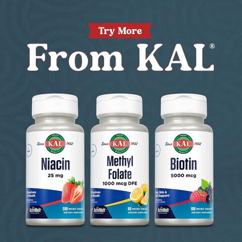 KAL Methyl Folate 1000 mcg, 5-MTHF Active Form, Folic Acid Supplement, Heart Health, Prenatal, Mood and Brain Support, Vegetarian, Natural Lemon ActivMelt, 60-Day Guarantee, 60 Serv, 60 Micro Tablets in Saudi Arabia