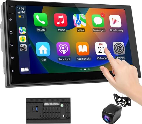 Wireless CarPlay Screen for Car & Android Auto Head Unit - Touchscreen 7 Inch Double Din Car Stereo with Backup Camera for All Cars(2+64GB) in Saudi Arabia