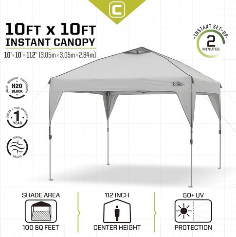CORE 10 قدم × 10 قدم FOR FORT UP CANOPY TEUT | محمولة مستقيمة الساق في الهواء الطلق مأوى مع حقيبة حمل بعجلات | مثالي للتخييم ، الشاطئ ، النزهة ، الفناء الخلفي ، الشواء ، الباب الخلفي ، الفناء والحفلة in Saudi Arabia