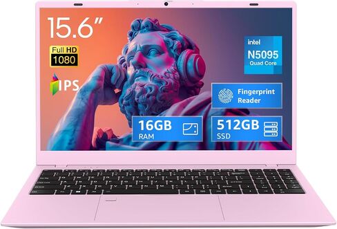 15.6-inch Windows 11 Laptop, 16GB RAM, 512GB SSD, FHD IPS Display Laptop Computer, Intel N5095 Quad Core, 2.4/5G WiFi, BT4.2 Backlit and Fingerprint, Lightweight and Portable in Saudi Arabia