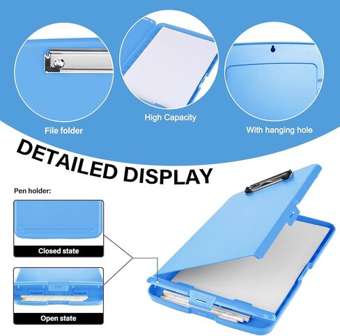 Clipboard with Storage, Large Capacity Nursing Clipboards with Low Profile Clip, Heavy Duty Plastic Storage Clipboard with Pen Holder, Side-Opening, Multifunctional Clipboard Case for Writing in Kuwait