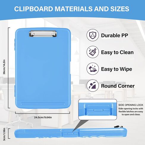 Clipboard with Storage, Large Capacity Nursing Clipboards with Low Profile Clip, Heavy Duty Plastic Storage Clipboard with Pen Holder, Side-Opening, Multifunctional Clipboard Case for Writing in Kuwait