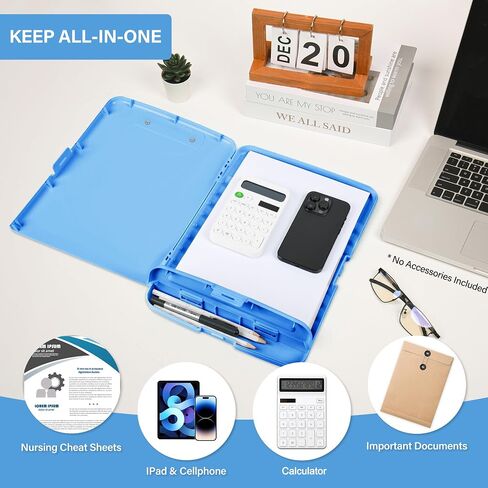 Clipboard with Storage, Large Capacity Nursing Clipboards with Low Profile Clip, Heavy Duty Plastic Storage Clipboard with Pen Holder, Side-Opening, Multifunctional Clipboard Case for Writing in Kuwait