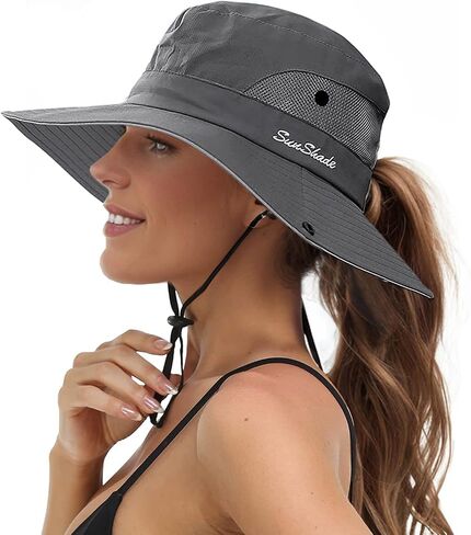 Sun Hats for Women Beach Hat Ponytail Hat Womens Sun Hat with UV Protection Wide Brim in Kuwait