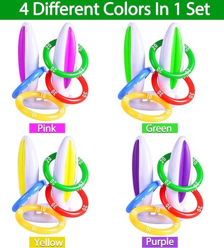 [ 16 Score Rings ] 4 Pack Inflatable Bunny Rabbit Ears Ring Toss Game for Kids Toy Gifts for Carnival Outdoor Game Easter Party Supplies 4 Color Girl Boy Easter Basket Stuffers Hat in Saudi Arabia