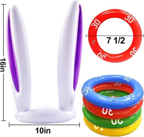 [ 16 Score Rings ] 4 Pack Inflatable Bunny Rabbit Ears Ring Toss Game for Kids Toy Gifts for Carnival Outdoor Game Easter Party Supplies 4 Color Girl Boy Easter Basket Stuffers Hat in Saudi Arabia