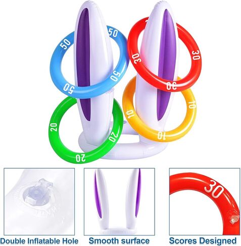 [ 16 Score Rings ] 4 Pack Inflatable Bunny Rabbit Ears Ring Toss Game for Kids Toy Gifts for Carnival Outdoor Game Easter Party Supplies 4 Color Girl Boy Easter Basket Stuffers Hat in Saudi Arabia