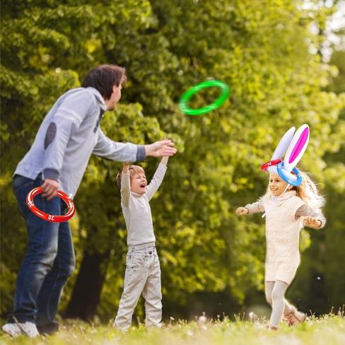 [ 16 Score Rings ] 4 Pack Inflatable Bunny Rabbit Ears Ring Toss Game for Kids Toy Gifts for Carnival Outdoor Game Easter Party Supplies 4 Color Girl Boy Easter Basket Stuffers Hat in Saudi Arabia
