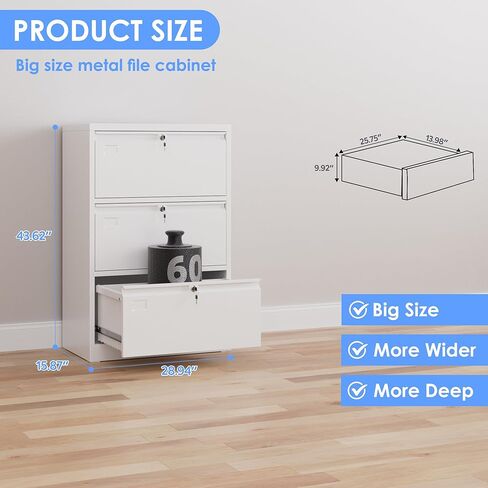 Aobabo 4 Drawer Metal Lateral File Cabinet,Steel Lateral Filing Cabinet with Letter/Legal A4 Size,Fast Assemble with 0 Screw,Assembly Required(White,4 Drawer) in Kuwait