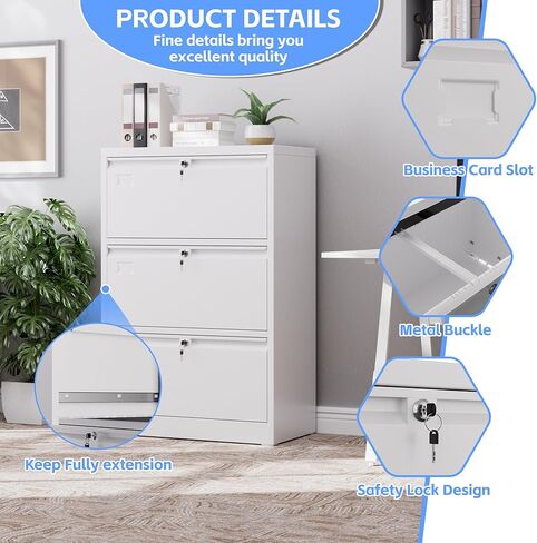 Aobabo 4 Drawer Metal Lateral File Cabinet,Steel Lateral Filing Cabinet with Letter/Legal A4 Size,Fast Assemble with 0 Screw,Assembly Required(White,4 Drawer) in Kuwait