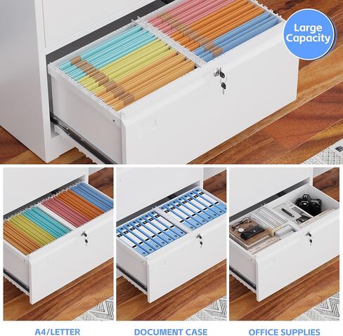 Aobabo 4 Drawer Metal Lateral File Cabinet,Steel Lateral Filing Cabinet with Letter/Legal A4 Size,Fast Assemble with 0 Screw,Assembly Required(White,4 Drawer) in Kuwait